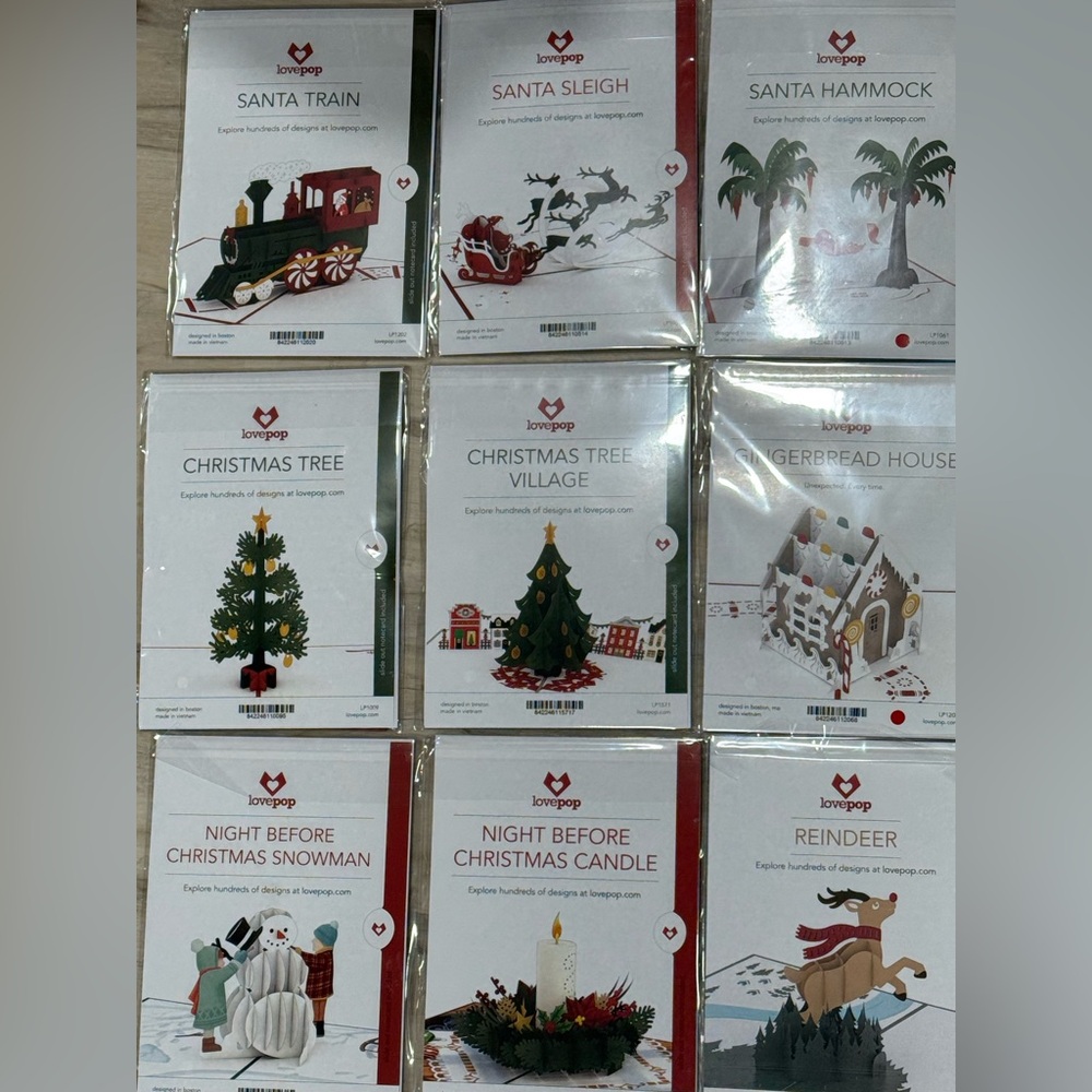 LovePop Holiday Pop-Up Card Collection - Red, Green, and White. Set of 9